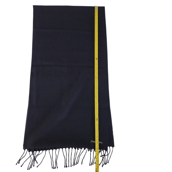 ROSSO FIORENTINO Navy Blue 100% Wool Fringe Scarf - Picture 5 of 6